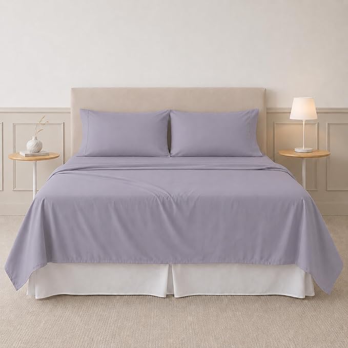 Modern Threads Soft Microfiber Solid Sheets - Luxurious Microfiber Bed Sheets - Includes Flat Sheet, Fitted Sheet with Deep Pockets, & Pillowcases Lilac Marble California King