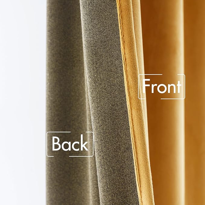 MIULEE Velvet Blackout Curtains 52x72 inches 2 Panels Mustard Yellow | Luxury, Bedroom Living Room, Thermal Insulated, Fall Decor, Super Soft Window Drapes Rod Pocket & Back Tab