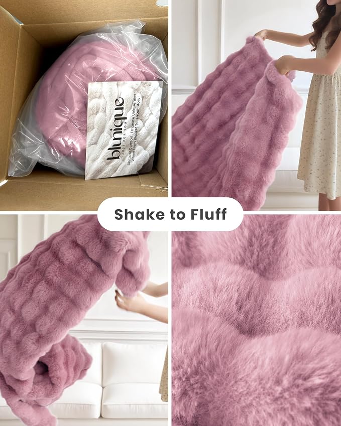 Ultra Soft Cozy Faux Fur Throw Blanket, Fuzzy Plush Thick Bubble Blanket, Oversize Luxury Fluffy Blanket for Couch, Bed, and Living Room, 60x80 Inches, Pink