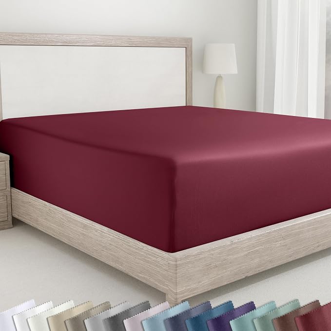 California Design Den 100% Cotton Sateen King Fitted Sheets, Red Burgundy | 400 Thread Count Backed by Good Housekeeping Seal, 16" Deep Pocket, All-Around Elastic, No-Pop Fit, Durable, OEKO-TEX