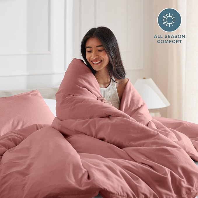 Bare Home Duvet Cover Set 1800 Ultra-Soft (Queen, Dusty Rose) | Lightweight, Cooling, Breathable, Premium 1800 Ultra-Soft, All-Season