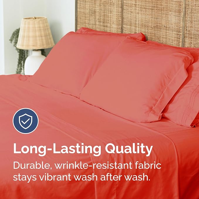 Cal King Flat Sheet - Single Top Flat Sheet Only - Soft & Cooling - Coral | Hotel Luxury Top Flat Sheet Only, Ultra-Soft, Breathable & Cooling, Fade & Wrinkle Free, Easy-Care, Stain & Shrink Resistant