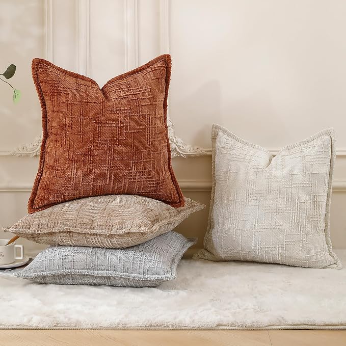 HPUK Chenille Throw Pillow Covers 18x18 Inch, Soft Woven Texture, Set of 2 | Plush woven texture, invisible zipper, couch sofa bed bedroom living room decor, square cushion covers, inserts not included