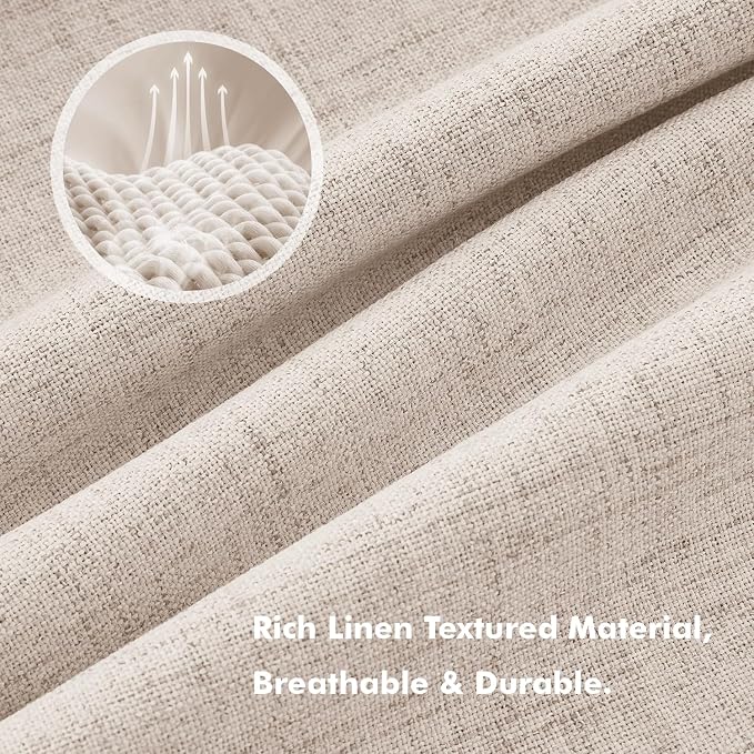 MIULEE 100% Blackout Linen Curtains 42 x 63 Inch Natural 2 Panels | Thermal Insulated, Room Darkening Drapes for Bedroom Living Room, Back Tab Rod Pocket Pinch Pleated, Solid Luxury Decor