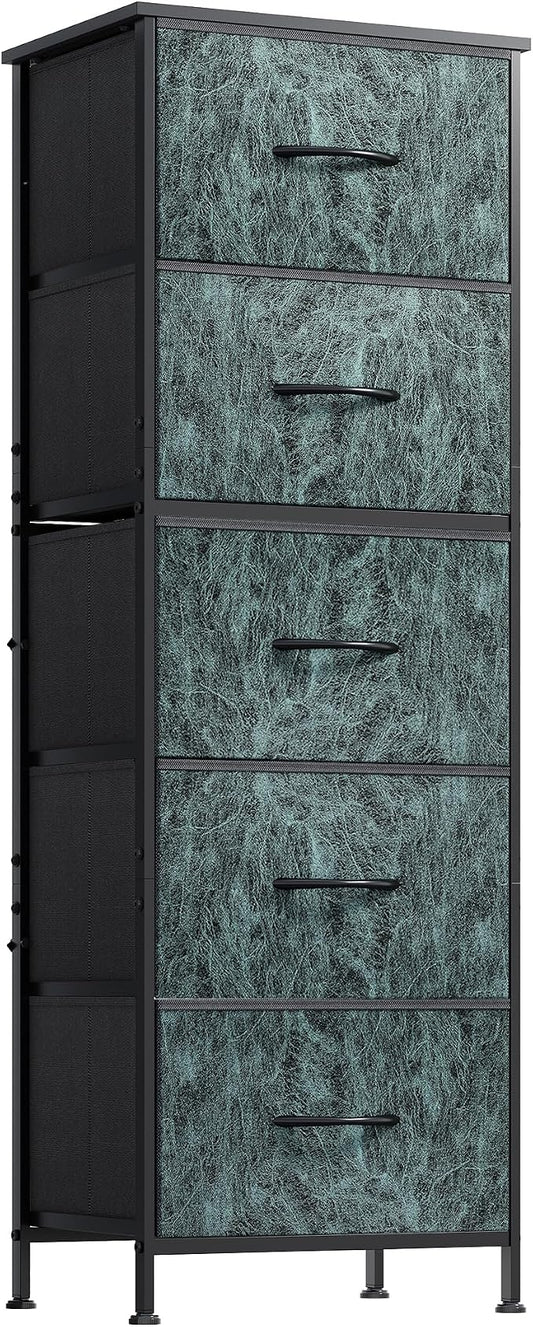 WLIVE Tall Dresser for Bedroom, 5 Drawer Dresser, Vintage Green | 5 vertical fabric drawers, Tall vertical design, Bedroom or closet use, Dresser for small spaces, Chest of drawers