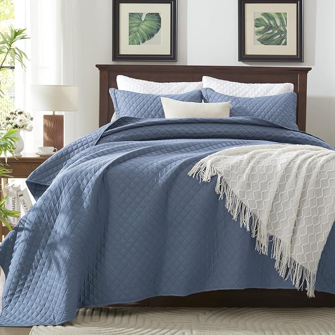 SunStyle Home Queen Quilt Bedding Set, Lightweight Summer Bedspreads,Blue | Soft Coverlet With 2 Pillow Shams,Morden Style Quilts for All Season, Suitable for Bed,Couch,Bedroom,Guest Room,90"X96"