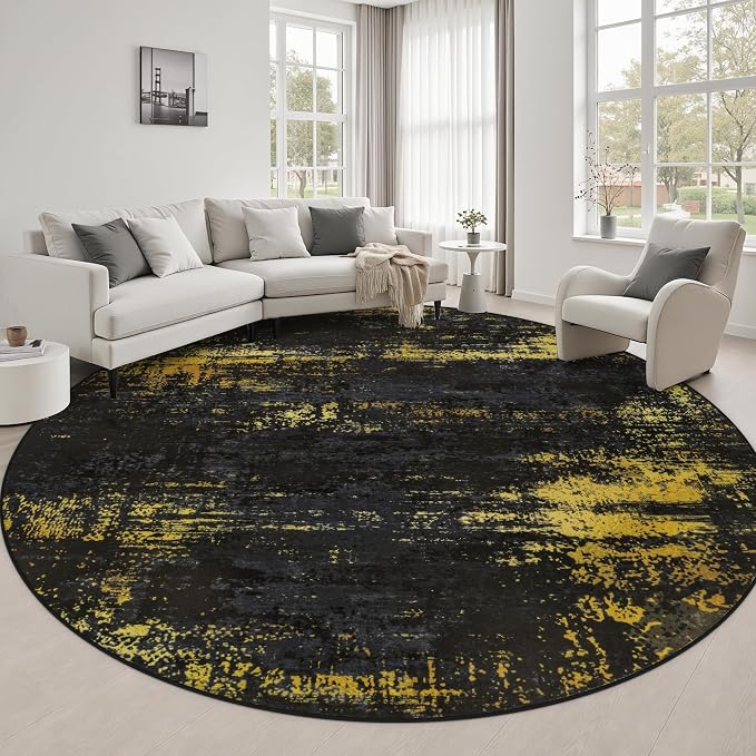 Round Area Rug Living Room: 8 ft Modern Washable Indoor Carpet | For Bedroom Dining Room Farmhouse Nursery Hallway Office,Modern Abstract,Machine washable,Non-Slip,Stain Resistant,Indoor