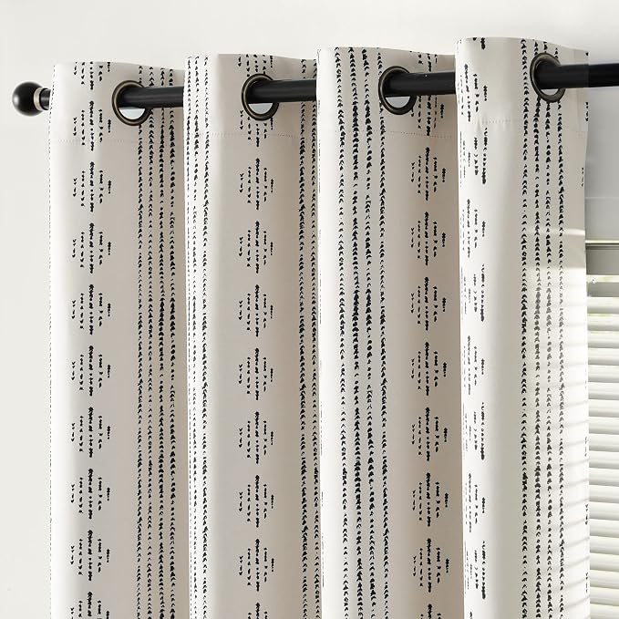 jinchan Boho Blackout Curtains 90 Inches Long for Bedroom Living Room | Blue on Beige Geometric Printed Grommet Curtains Room Darkening Thermal Insulated Window Treatments 2 Panels