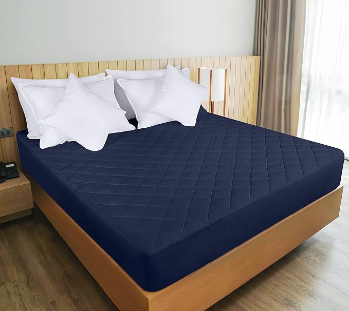 Quilted Fitted Mattress Pad, Queen Mattress Protector Topper with Deep Pocket Stretches up to 16 Inches, Machine Washable Mattress Cover by Utopia Bedding (Navy) | Soft Breathable Fitted Mattress Cover, Noiseless, Deep Pockets & Machine Washable for Ho...