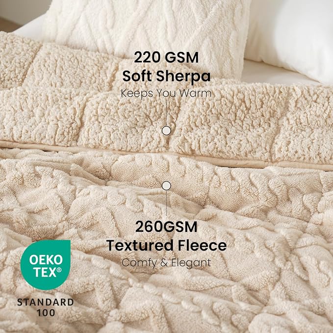 Drewin Weighted Blanket for Adults Full Size 10lbs,Beige,48 x 72 inches | Great for Sleep Natural and Relaxing，Soft Jacquard Sherpa with Glass Beads，Cozy Heavy Throw Blankets，Machine Washable