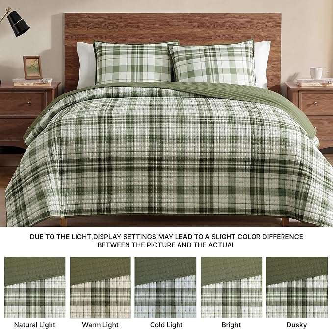 Queen Quilt-Lightweight Bedspread Plaid Quilt Queen Size Quilt Bedding Set | Reversible Lightweight Bedspreads Coverlet for All Seasons, Suitable for Bed, Couch, 3 Pieces, 90"x94"