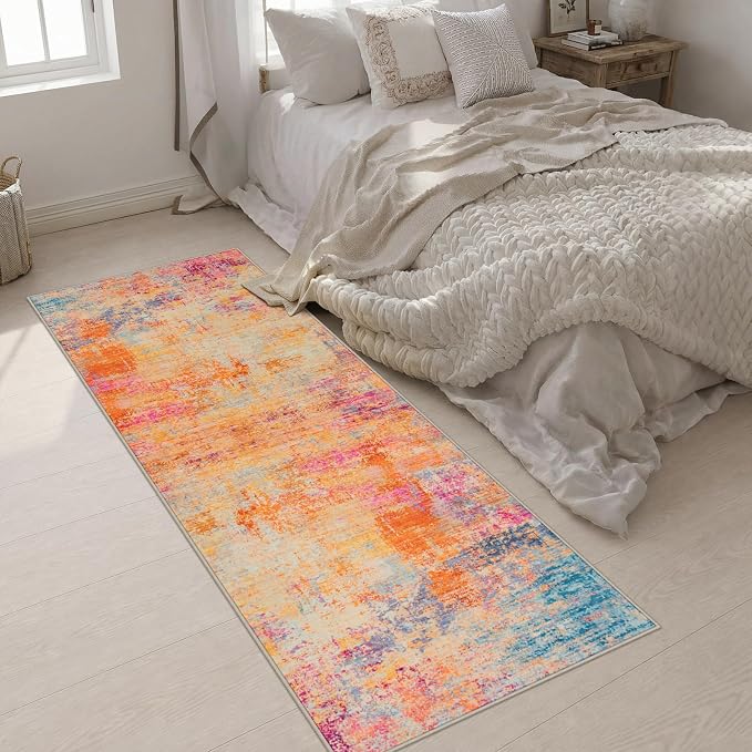 3x8 Washable Runner Rug：Modern Abstract Soft Carpet Galaxy Haze | For Hallway, Bedroom, Kitchen, Laundry, Bathroom,Door Mat,Modern Abstract,Machine washable,Non-Slip,Stain Resistant,Indoor