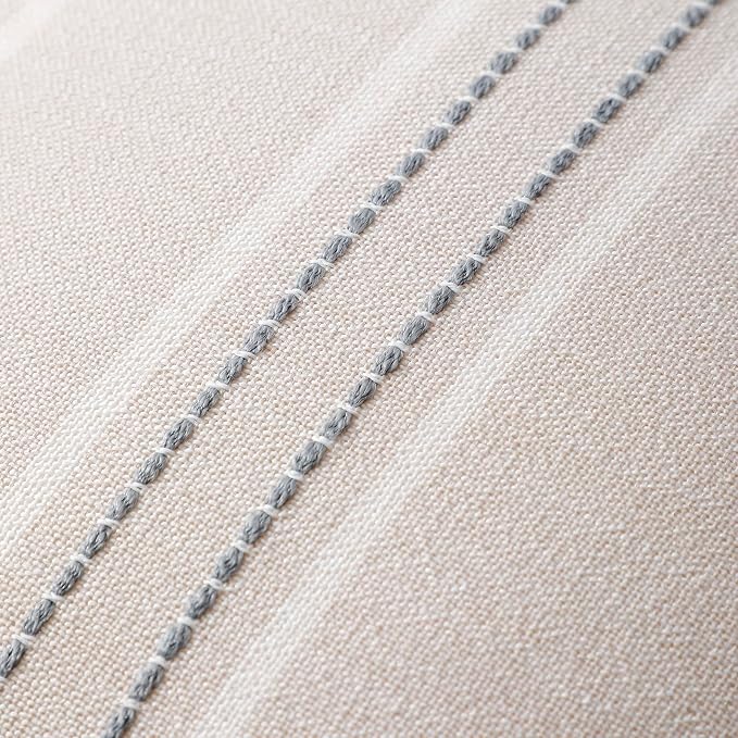 Hckot Grey Decorative Throw Pillow Covers 18x18 Set of 2 Boho Pillow Covers | Striped Farmhouse Pillows Textured Linen Square Cushion Covers for Sofa Couch Bed Living Room Decor(Light Grey)