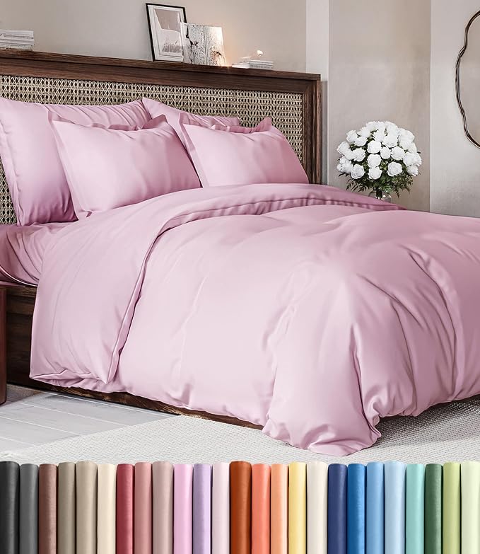 Duvet Cover Full Size - Soft 3 Piece with Zipper Closure - Light Pink | Extra Soft, Breathable, Full Duvet Cover 80" x 90" with 2 Pillow Shams, Zipper Closures & Ties, Women, Men, Kids & Teens