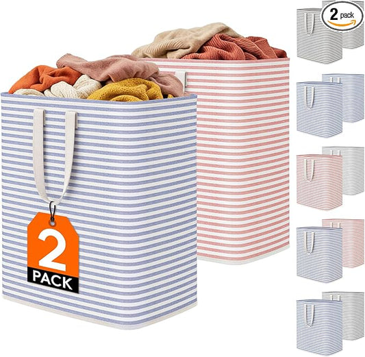 Lifewit 2 Pack Laundry Basket 100L Each, Collapsible Clothes Hamper with Reinforced Handles, Freestanding Waterproof Design for Bedroom and Laundry Room, Pink&Blue 200L Total