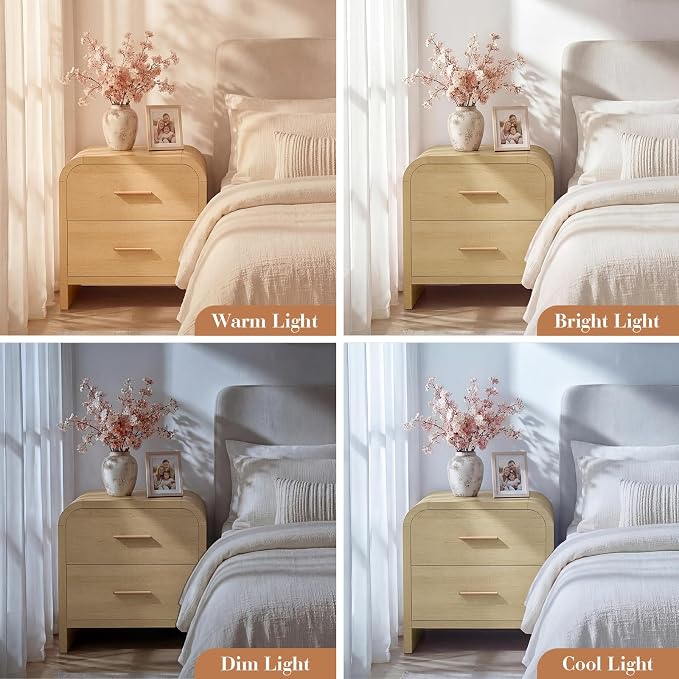 Night Stand Set of 2 [Unique Curved Profile] [FSC-Certified Wooden Board] 2-Drawer Nightstand 24" H Metal Handle Modern Sturdy Bedside Table Side Table End Table | [Curved Profile] [FSC-Certified Wooden Board] Nightstand 24" H Metal Handle Modern Bedsi...