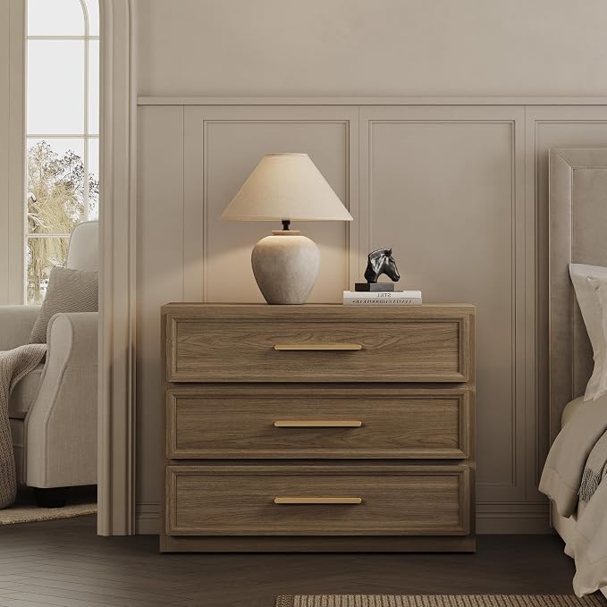 SICOTAS Oversized Nigh Sstand with 3 Drawers for Bedroom Tall Bedside Table | Extra Large Nightstand with Storage 31.3" Wide Side Table Modern End Table Night Stands for Sofa Couch Office
