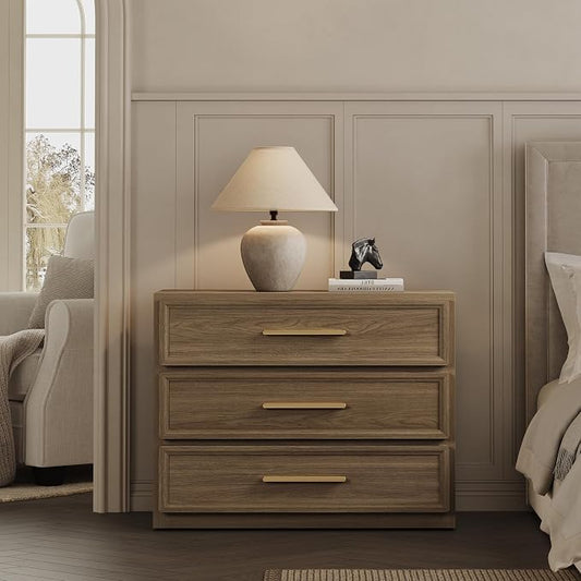 SICOTAS Oversized Nigh Sstand with 3 Drawers for Bedroom Tall Bedside Table | Extra Large Nightstand with Storage 31.3" Wide Side Table Modern End Table Night Stands for Sofa Couch Office