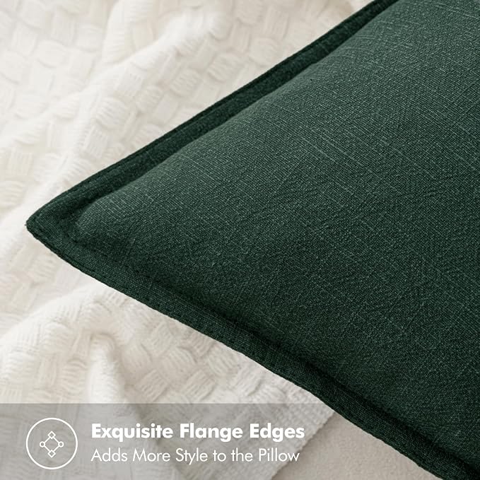 MIULEE Decorative Linen Pillow Covers 20x20 Inch Dark Green | Boho Farmhouse Christmas Couch Throw Pillows for Bed, Pack of 2 Accent Modern Pillowcases, Sofa Livingroom Home Decor