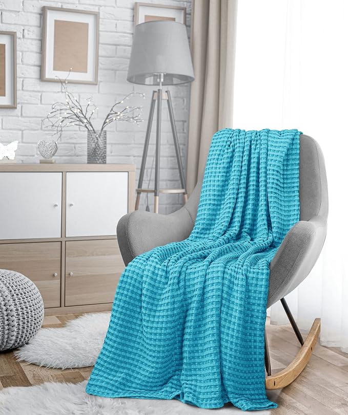 Utopia Bedding 100% Cotton Waffle Blanket Twin Size Teal, 90x72 Inch | Lightweight Breathable Cozy Summer Bed Blanket Home Decor Gift for Women and Men