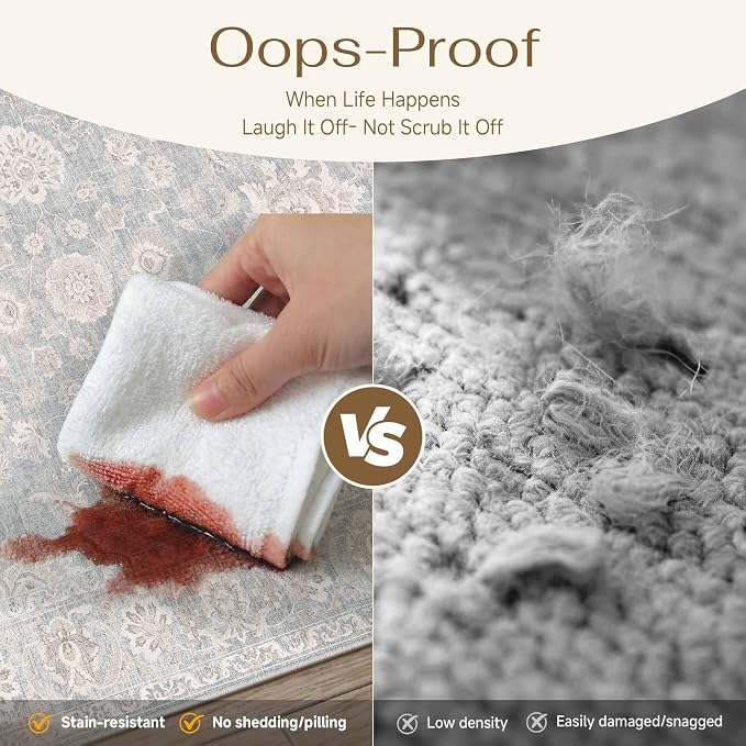 2x3 Blue Cream Neutral Area Rug | Washable, Vintage, Soft, Non Slip, Low Pile, Distressed, Door Mat for Entryway Entrance Bathroom Indoor Home Decor