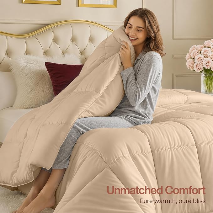 Utopia Bedding Duvet Insert, Comforters Queen Size 88 x 88 Inches, Beige | Cozy All Season Comforter for Kids and Teens, Unisex, Down Alternative Fill, Soft Microfiber Shell, Machine Washable.
