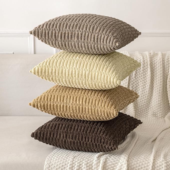 MIULEE Corduroy Decorative Throw Pillow Covers 20x20 Beige Pack of 2 | Soft Boho Striped Pillow Covers Modern Farmhouse Home Decor For Sofa Living Room Couch Bed