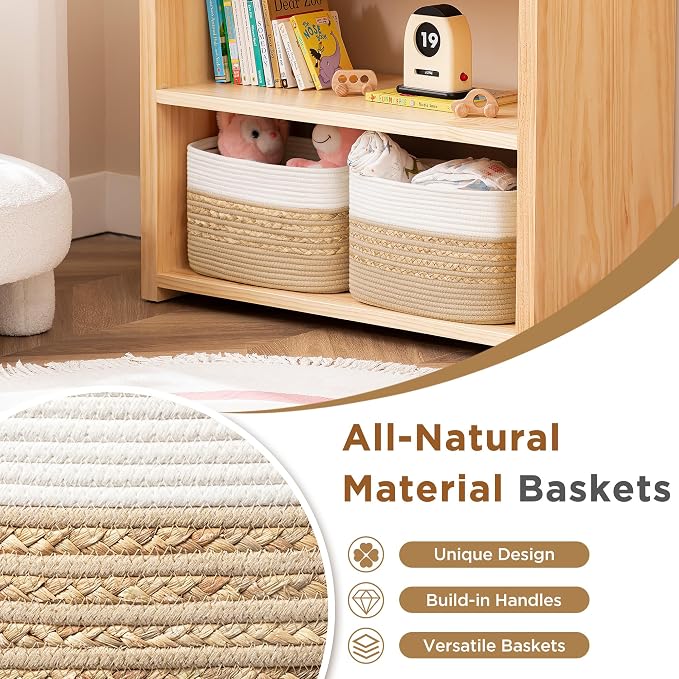 UBBCARE 4 Pack Baskets for Organizing, Woven Storage Baskets for Toys and Towel, Rectangle Cotton Rope Basket with Handles, 14''L x 8''W x9''H, Brown