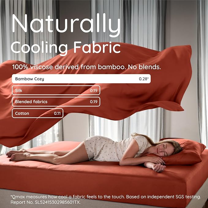Bambaw 100% Viscose Derived from Bamboo Sheets California King Size Set – 4pcs Deep Pocket Cooling Sheets, Fits Up to 16'', Bedding for Night Sweats, Extra Soft Sheet Set (Terracotta)