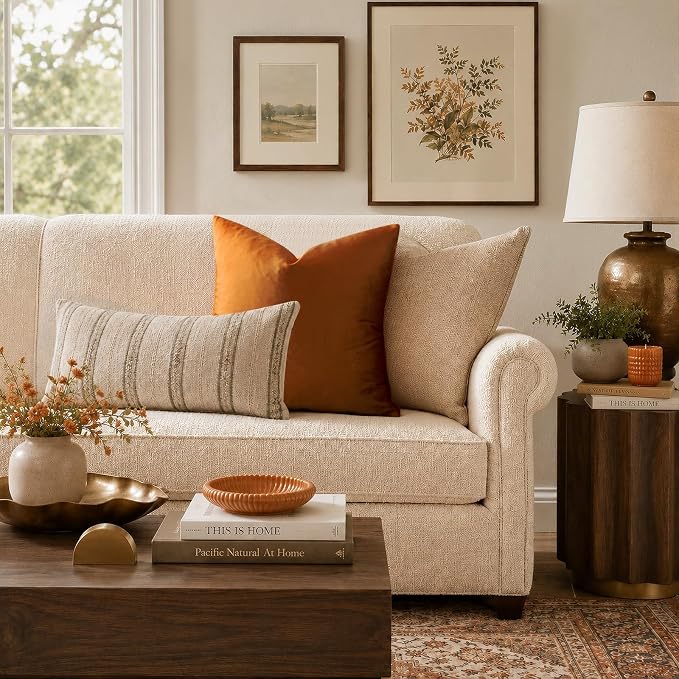 GIGIZAZA Orange Velvet Pillow Covers 18x18 Decorative Pillows Pack of 2 | Throw Pillows for Couch Sofa,280gsm Soft Textured Fabric,Modern Square Pillowcases,Luxury Cushion Covers