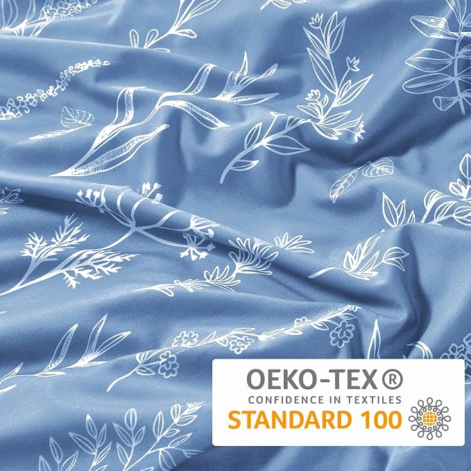 MUXHOMO Duvet Cover Twin/Twin XL Size Set, Reversible Floral Ice Blue Duvet Cover with Zipper Closure, 2 Pieces Botanical Patterns Soft Microfiber Bedding Set with 4 Ties (68"x90", 1 Pillow Case)