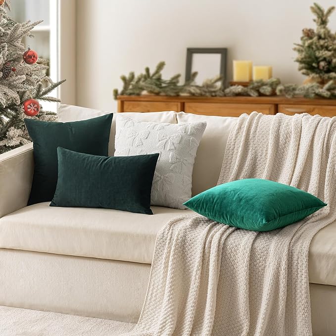 MIULEE Velvet Throw Pillow Covers 18x18 Inch Pack of 2 Army Green | Soft Solid Decorative Pillow Covers, Modern Luxury Home Decor, for Couch Chair Sofa Bedroom Livingroom