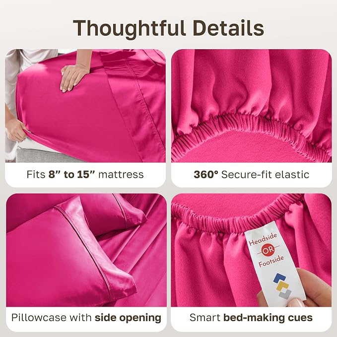 California Design Den 100% Cotton Sateen Twin Bed Sheets Set, 3 Pc,Hot Pink | 400 Thread Count Backed by Good Housekeeping Seal, All-Around Elastic, Durable, Easy Care, OEKO-TEX certified