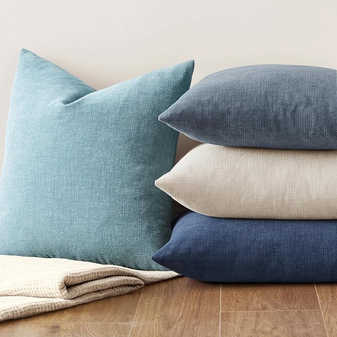MIULEE Smoke Blue Chenille Couch Euro Throw Pillow Covers, 22x22 | Set of 2, Soft Coastal Home Decor, Modern Farmhouse Decorative Pillowcases for Sofa Living Room Bed