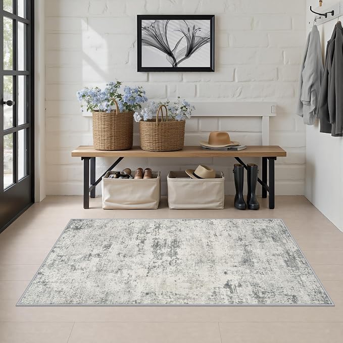 Area Rug Living Room: 3x5 Modern Washable Indoor Soft Carpet Gray | For Hallway, Bedroom, Kitchen, Laundry, Bathroom,Door Mat,Modern Abstract,Machine washable,Non-Slip,Stain Resistant,Indoor