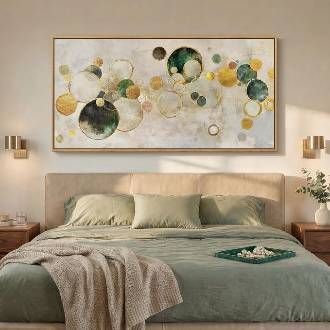 Extra Large Framed Green Gold Abstract Wall Art for Living Room, 36x72 In | Modern pictures, Horizontal canvas prints, Yellow paintings artwork for walls, Wall decor for bedroom dining room office