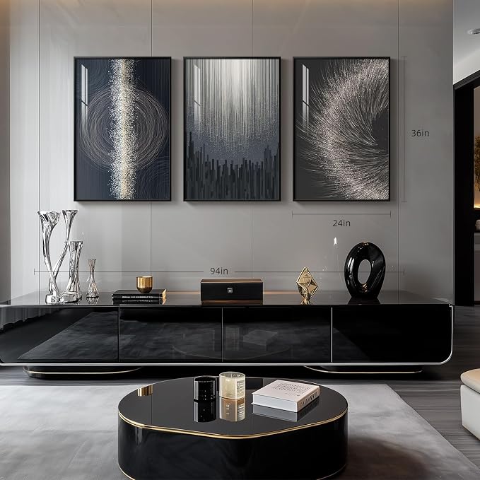 Large Black Silver Abstract Wall Art for Living Room, 3 Piece 24x36 In | Framed modern wall art, Elegant wall decor, Luxury wall art for bedroom dining room office hallway