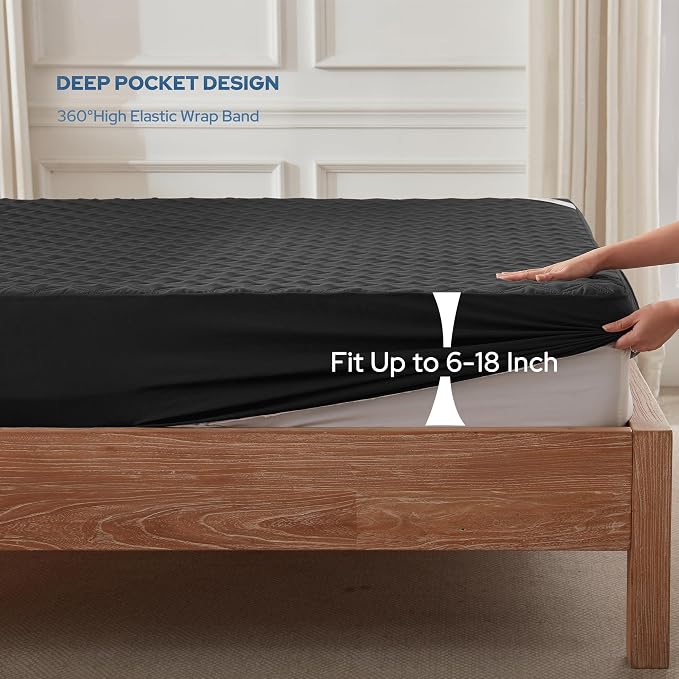 BEDLORE Waterproof Mattress Protector, Queen Size Mattress Pad Noiseless | Deep Pockets Fit 6"-18" Mattresses, Soft Breathable Dirt-proof Bed Mattress Cover Washable for Home, Bedroom, Hotel (Black)