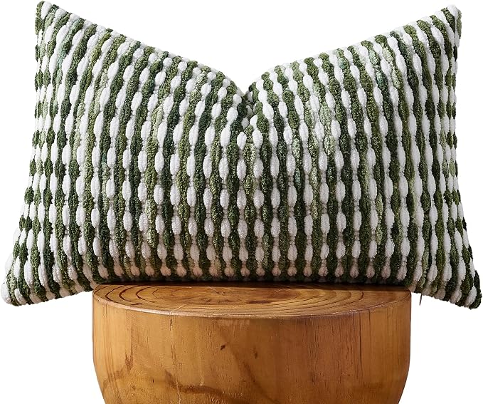 AmHoo Boho Chenille Pillow Cover Decorative Tufted Pillowcase for Couch Bed Sofa Bedroom Living Room Modern 12 x 20-Inch Sage Green