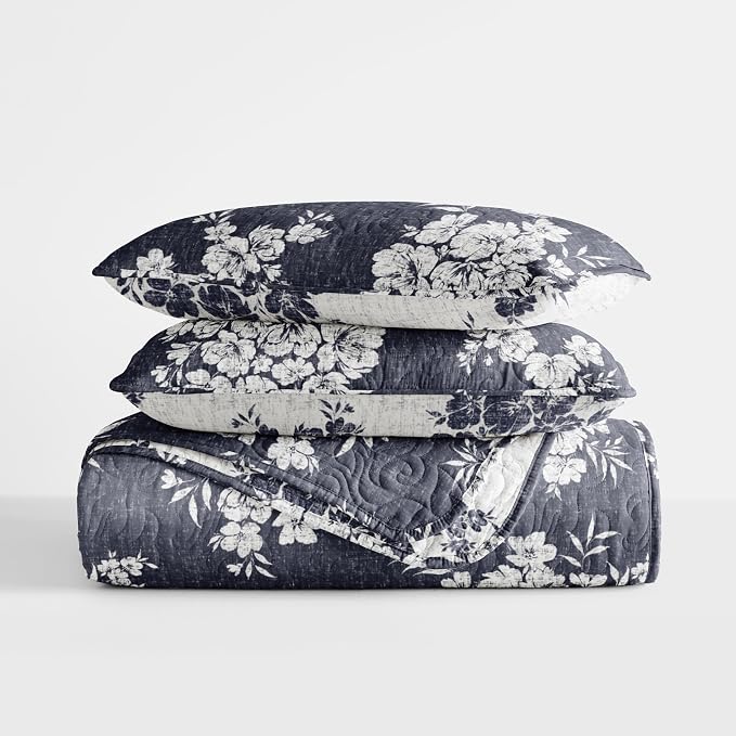 Merit Linens 3 Piece Quilt Set - Super Soft - Lightweight - All Season Quilted Coverlet - Timeless Patterns - Full/Queen Navy