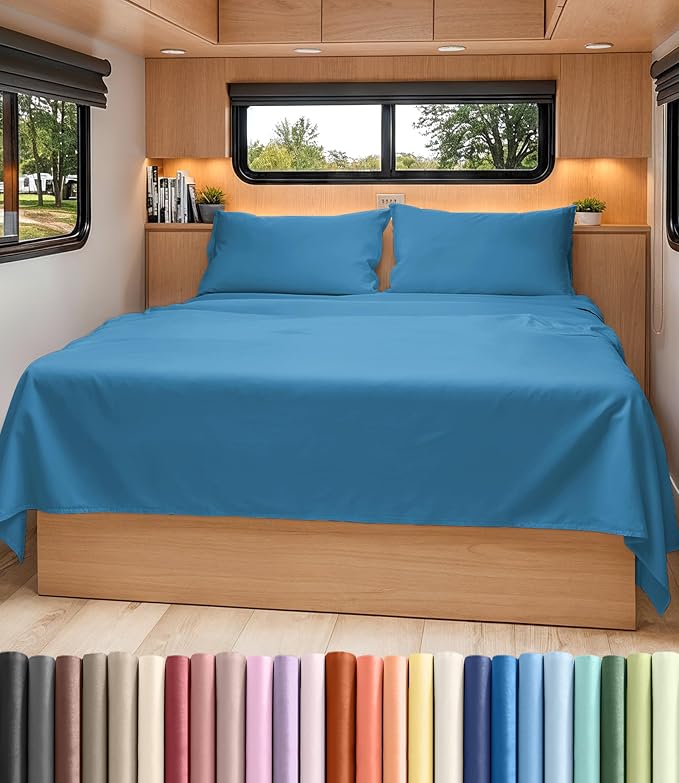 Short Queen Size 4 Piece Bed Sheet Set - RV Short Queen Sheets - Denim Blue | Ultra-Soft, Breathable & Cooling Bed Sheets Set with Deep Pockets, Hotel Luxury Bedding for Women & Men, Wrinkle & Fade Free