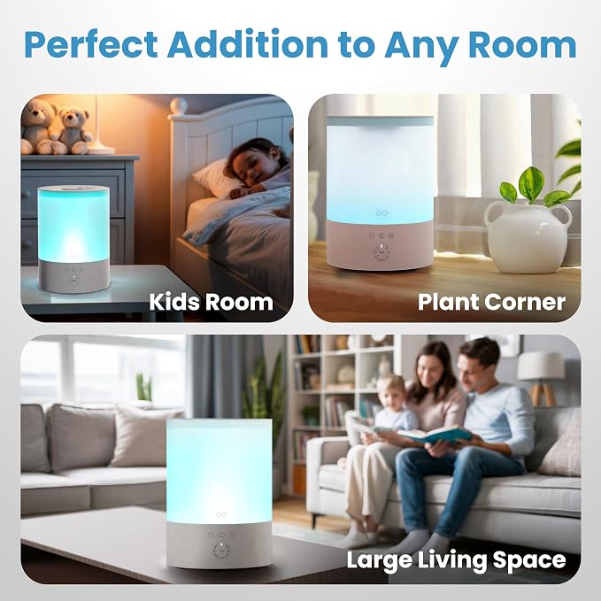 Everlasting Comfort 2.5L Top Fill Humidifier for Bedroom – 28dB Ultra-Quiet, Easy to Fill & Clean, 24HR Runtime, Night Light, Timer, Ultrasonic Cool Mist, Auto Shut-Off for Indoor Use
