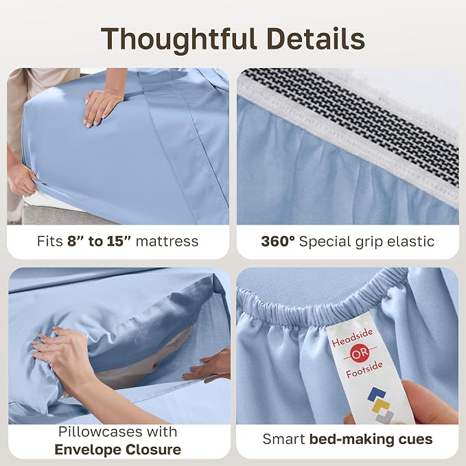 California Design Den 100% Organic Cotton King Sheet Set, 4 Pcs, Light Blue | GOTS Certified, Lightweight Crisp & Airy Percale For Hot Sleepers, 15" Deep Pocket, All-around Elastic, Easy Care
