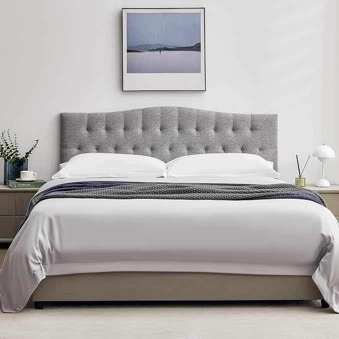Tufted Upholstered Full Size Headboard Only, Adjustable 38-50 in, Gray | Full Headboard for Full Size Bed, Durable Linen Fabric Headboards, Modern Diamon Design Wood Head Board