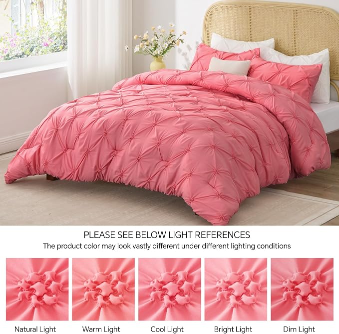 BEDELITE Twin Comforter Set Strawberry Pink,Lightweight & Soft Comforter | Pintuck Boho Bedding, Warm & Cute Bed Set for All Season,With 1 Pillowcase