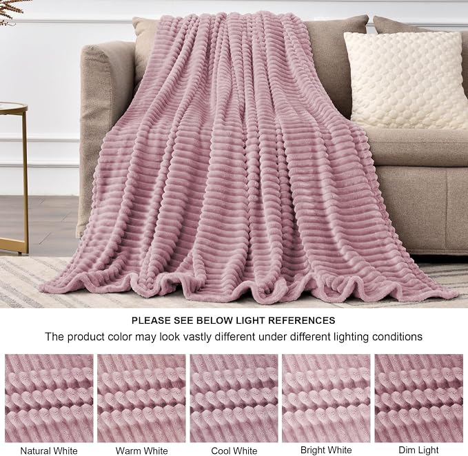 BEDELITE 3D Ribbed Berry Purple Fleece Twin Blanket for Couch, 60x80 Inch | Soft Warm Fluffy Blanket for Bed Sofa College Dorm Room Decor, Luxury Cozy Plush Birthday Gifts for Women Girls, Lightweight