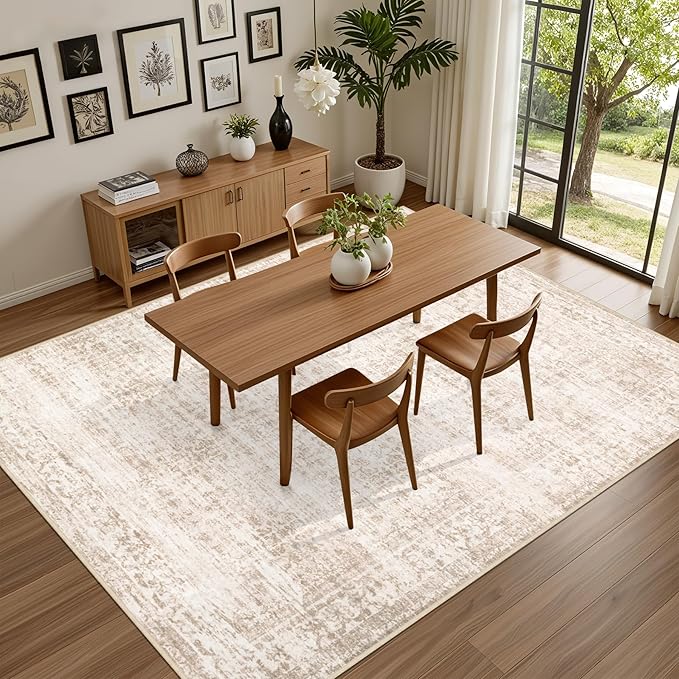 8x10 Area Rugs Living Room: Washable Rug for Bedroom Beige Brown | Boho No Slip Stain Resistant Rug Soft Indoor Decor Floor Floral Area Rugs for Dining Room, Nursery, Hallway, Home Office