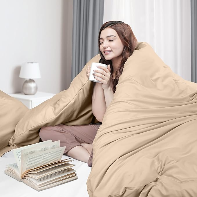 Duvet Cover Queen, 3 Piece Cotton Like Polyester With Zipper Closure, Beige | Extra Soft and Breathable, Wrinkle & Fade Resistant, Includes Duvet Cover and 2 Pillow Shams, Comforter Not Included, OekoTex