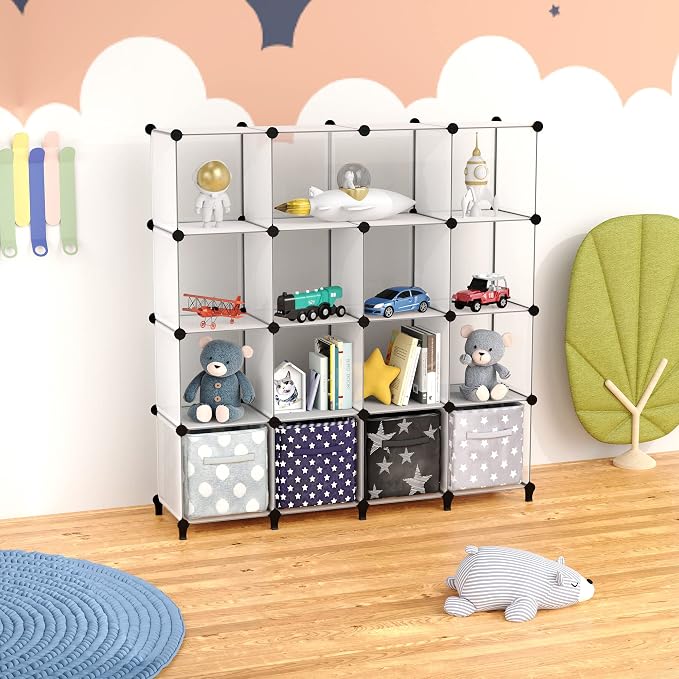 HOMIDEC Closet Organizers and Storage, 16 Cube Storage Organizer | Closet Organizer Bookshelf Cubes Shelves for Clothes, Bedroom, Kids Room, Bathroom, Wardrobe, Garment Racks, Transparent