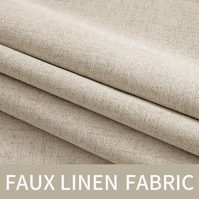 MIULEE 100% Blackout Linen Curtains for Bedroom 52x54 Inches Stone | Room Darkening, Light Blocking, Thermal Insulated, Grommet Top, Linen Textured, Fall Curtains for Living Room, 2 Panels